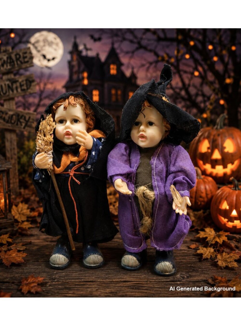 Vintage Halloween Scarecrow & Witch Figurines K's Collection